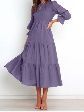 BTFBM Women Casual Long Sleeve Crew Neck Fall Dress in Lavender